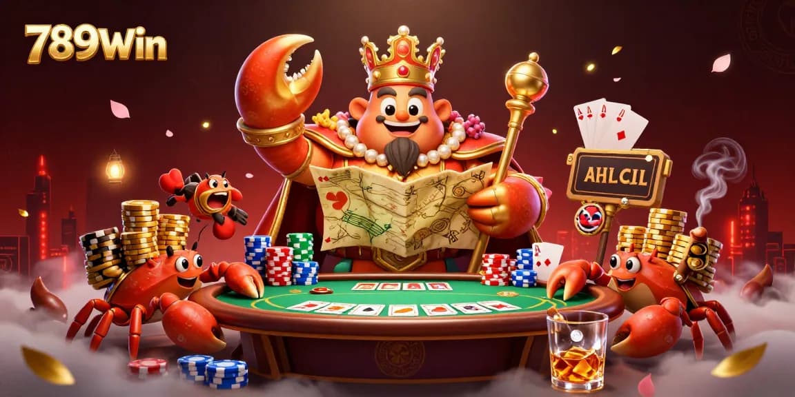 Join the 789Win gaming excitement with golden crab emperor and vibrant poker elements.
