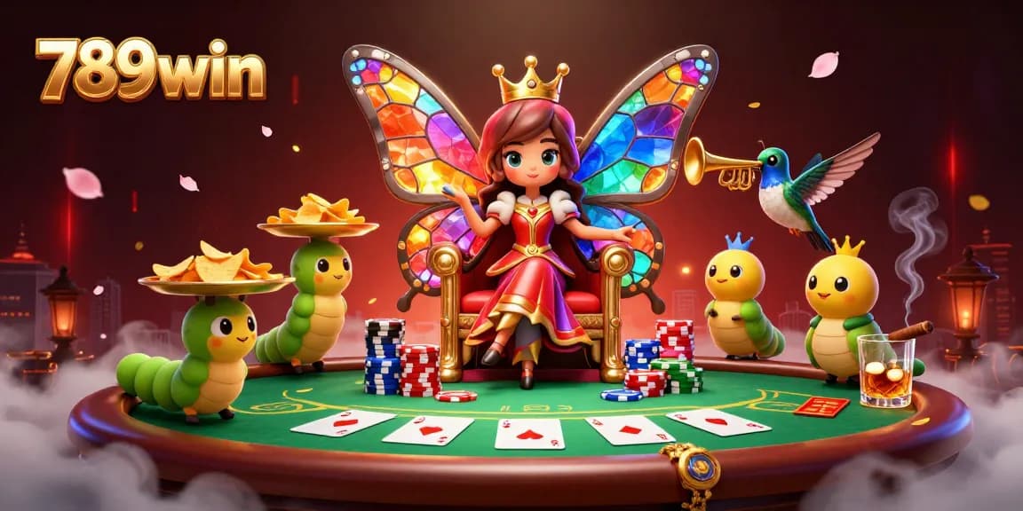 Engage in thrilling gameplay with 789win at this colorful casino scene featuring poker elements.