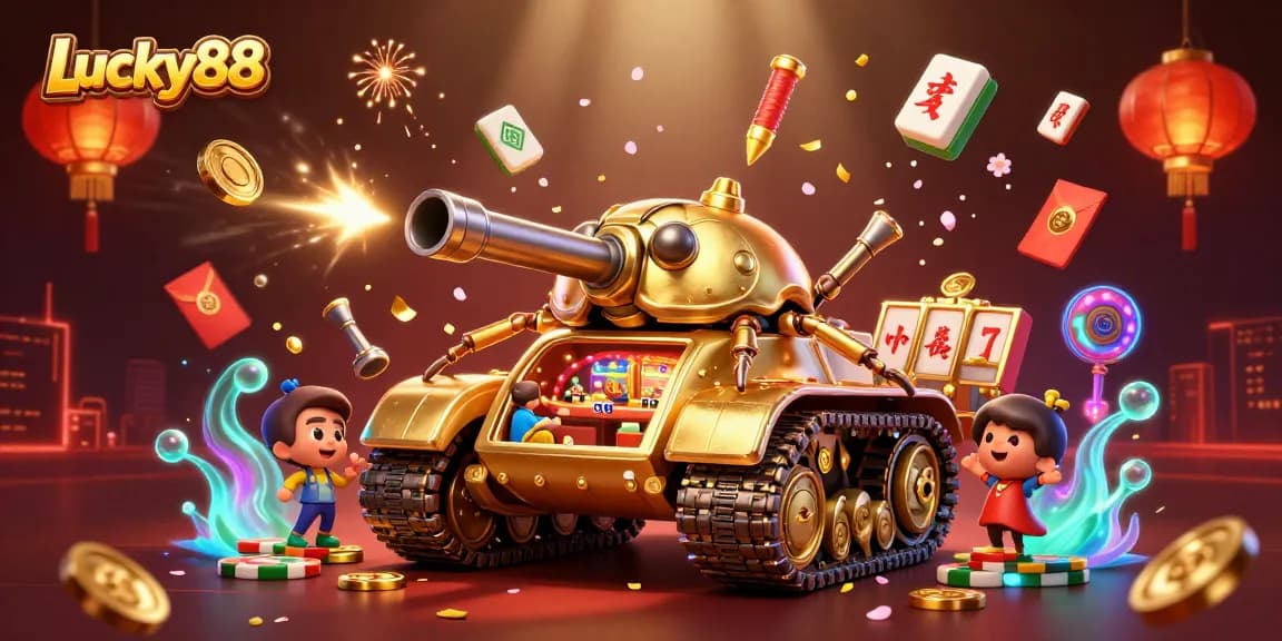 Experience the thrilling Lucky88 slot with a vibrant scene featuring a fun miniature casino.