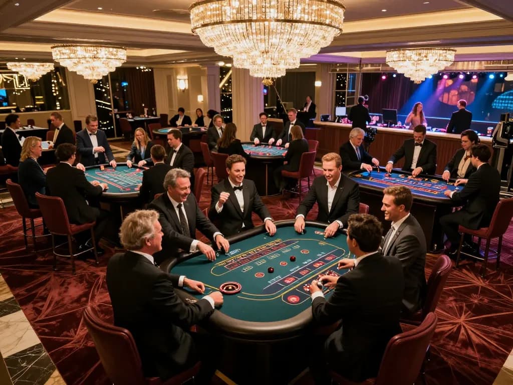 MM88 players excitedly betting at an upscale roulette table during New Year's Eve celebrations