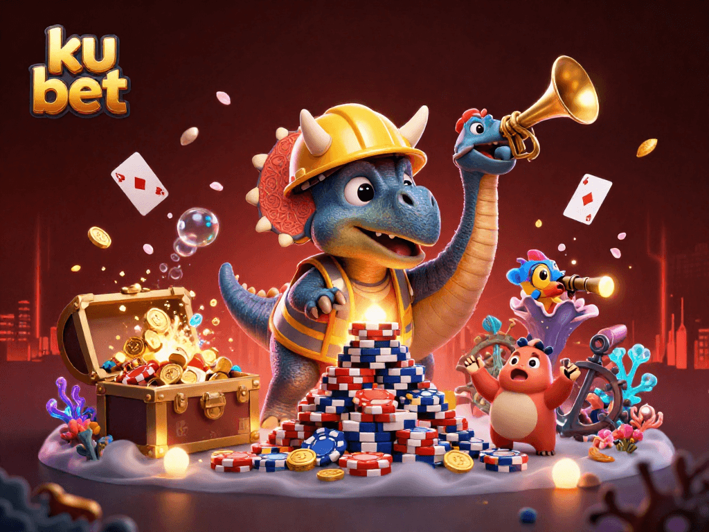 Celebrate winning strategies at ku bet with a vibrant casino scene featuring unique characters and dynamic gaming elements.