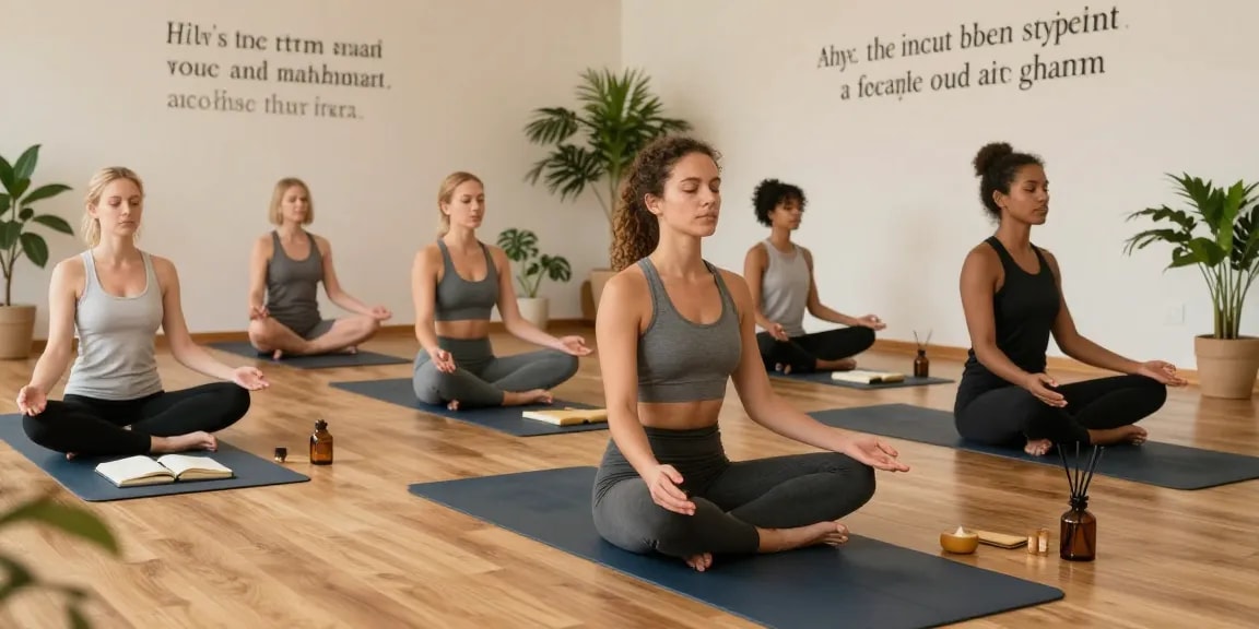 A group practicing mindfulness in a wellness space, highlighting rokok88 super as a resource for mental health education.