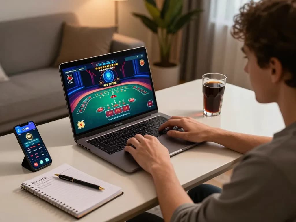 Engaging in FLY88 blackjack strategy at a stylish online gaming setup.
