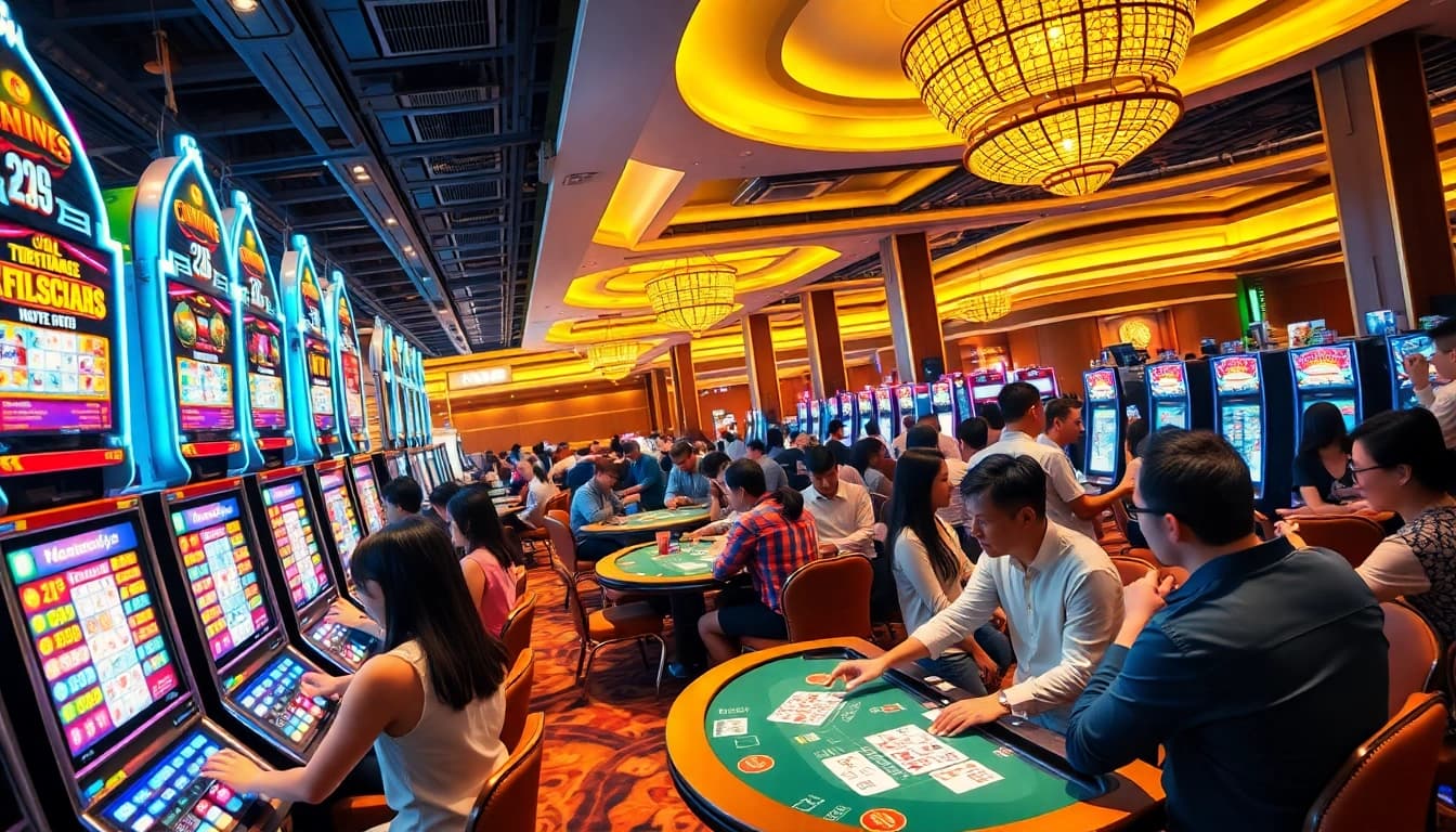 Exciting casino scene featuring vibrant gaming activities at 555win12.
