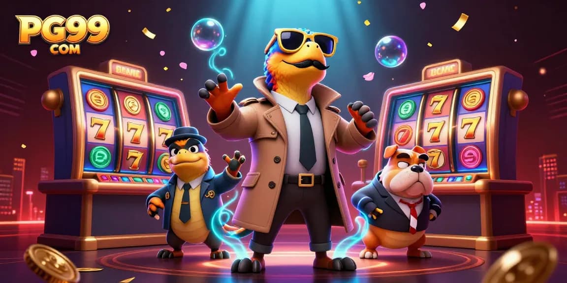 Play and win with PG99 COM at an exciting VIP casino lounge, featuring vibrant game elements.