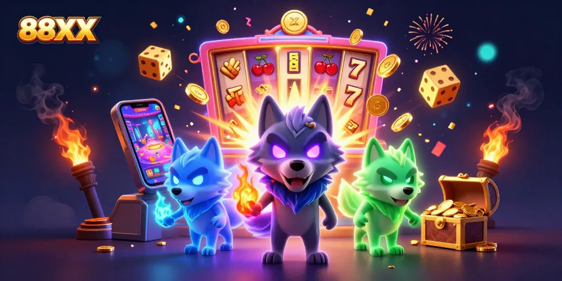 Experience thrilling wins with 88XX in this vibrant casino illustration featuring dynamic game elements.
