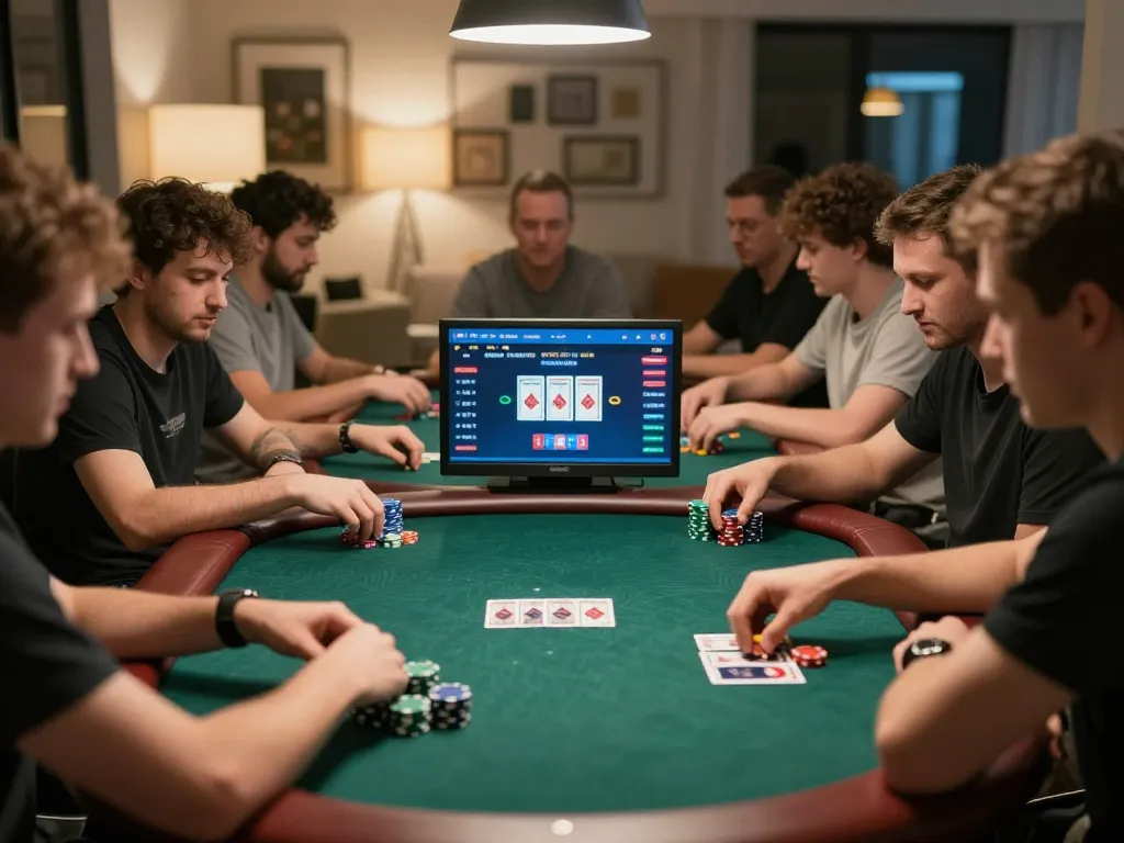 Engaging in online poker gameplay on https://vu88.lol/, featuring vibrant chips and strategic card action.