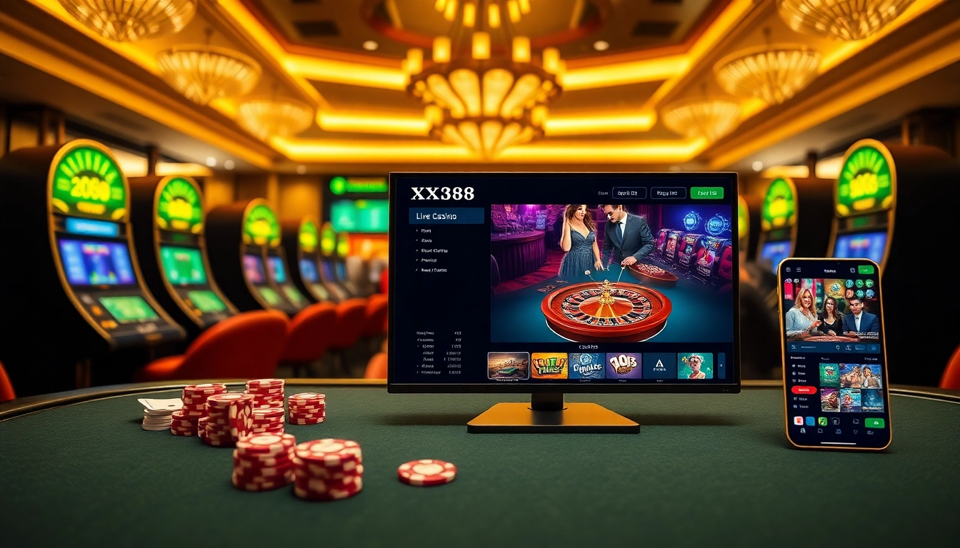 Engaging gameplay at XX88 casino with stunning visuals of poker chips and roulette wheel.