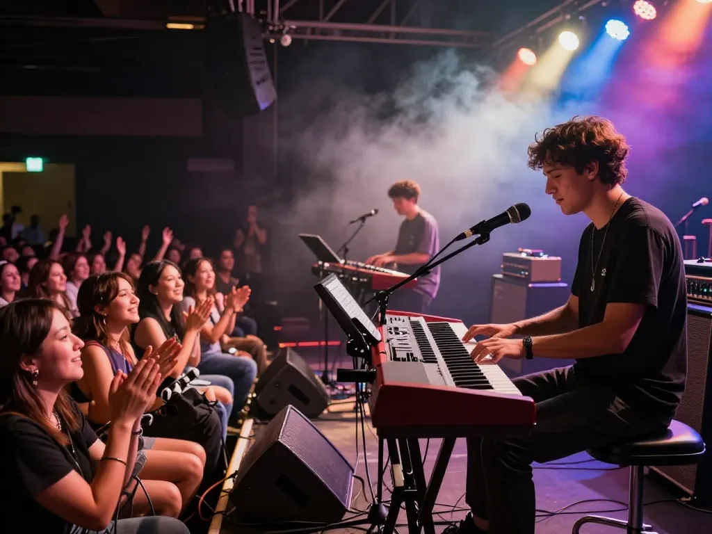 Dynamic live performance featuring a musician playing the VK88 organ with vibrant audience engagement.