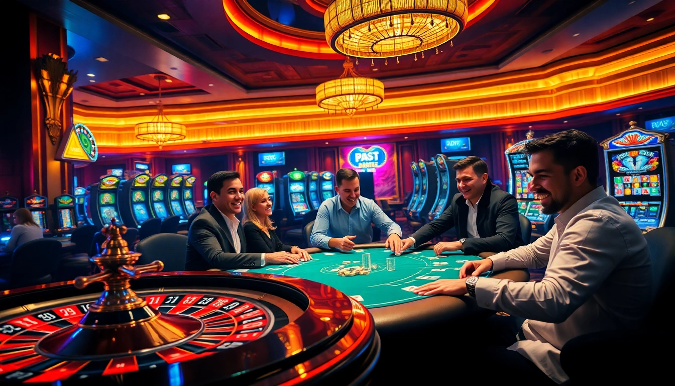 Experience the thrill of winning at https://km88.study/ with players enjoying a lively poker game in a luxurious casino.