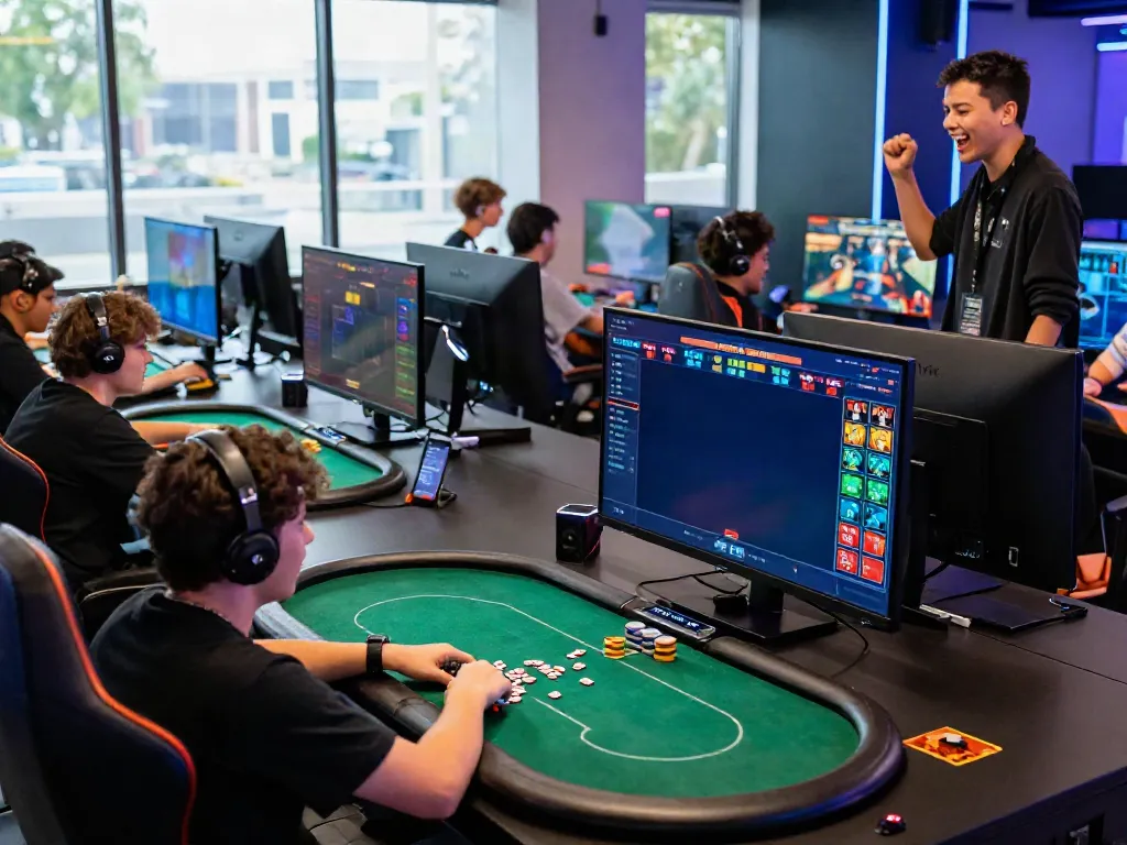 Excited players enjoying a diverse range of games on the NBET platform in a vibrant esports environment.