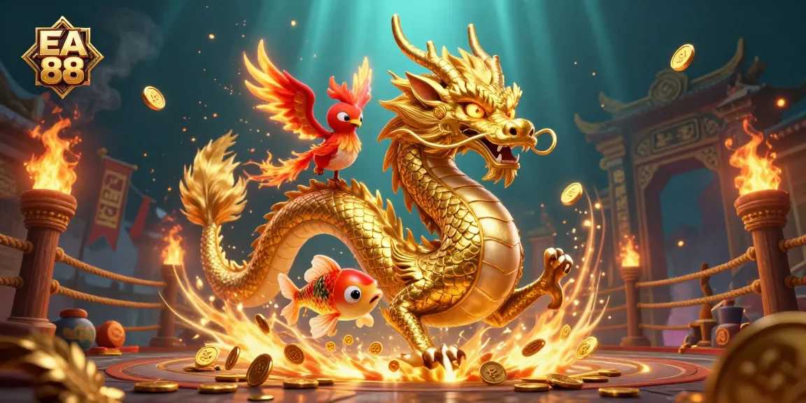 Experience thrilling gameplay at EA 88 with a powerful dragon and lucky phoenix in a vibrant casino atmosphere.