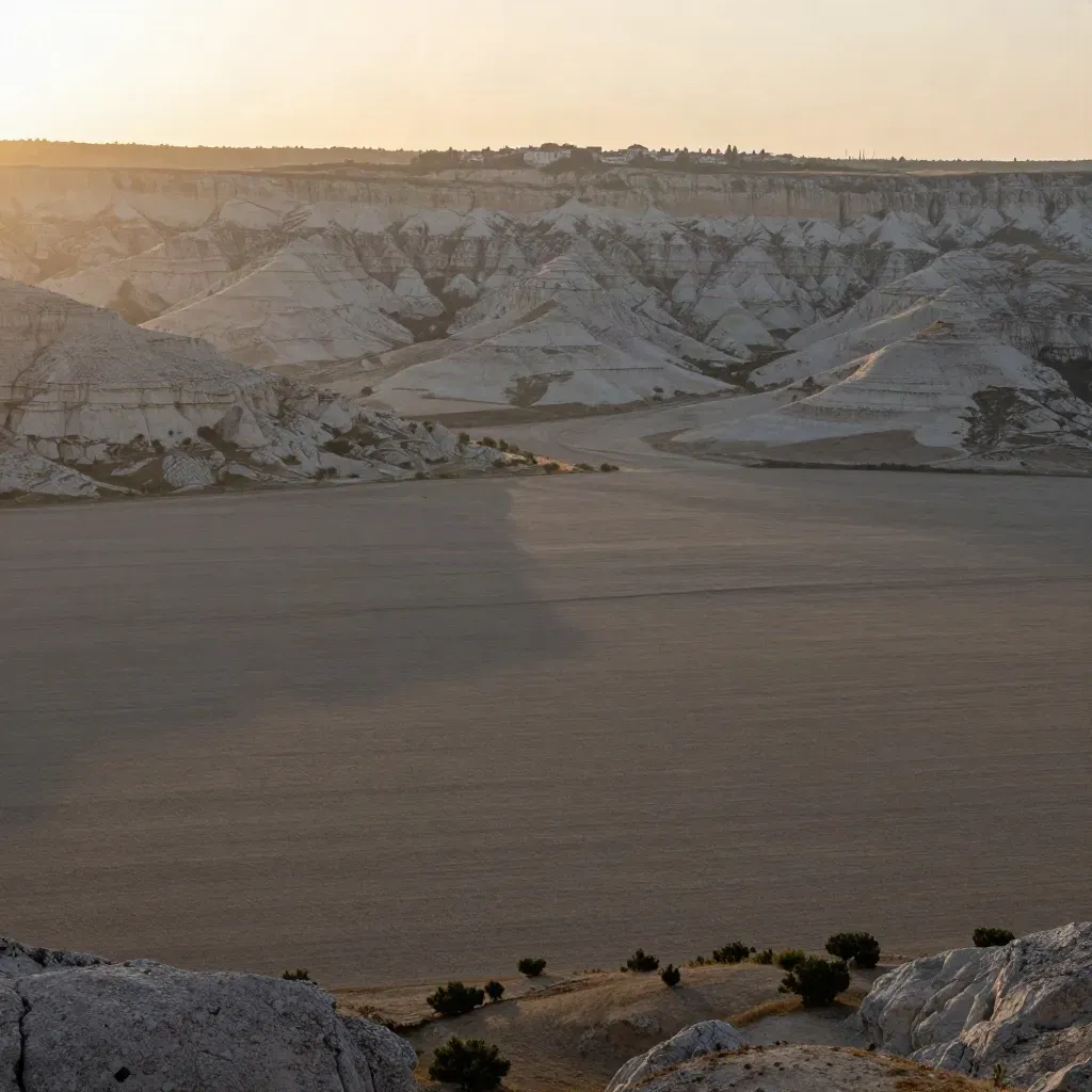 İç Anadolu’nun sisli plato katmanları ve ufukta alçalan yerleşim.