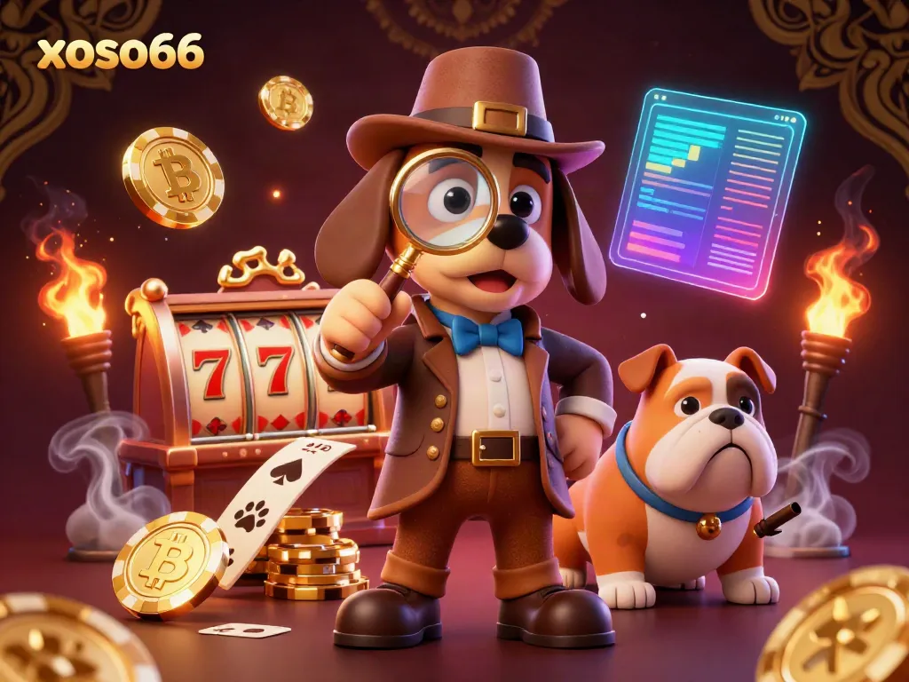 Engage with xoso66 online lottery games featuring a detective examining clues and gaming elements.
