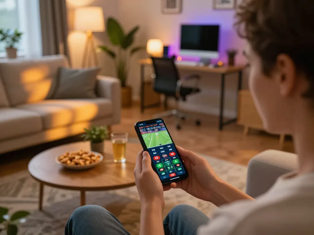 Engaged user placing bets on the m88 casino app at home, reflecting modern gambling.