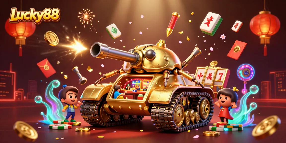 Experience the thrilling Lucky88 slot with a vibrant scene featuring a fun miniature casino.