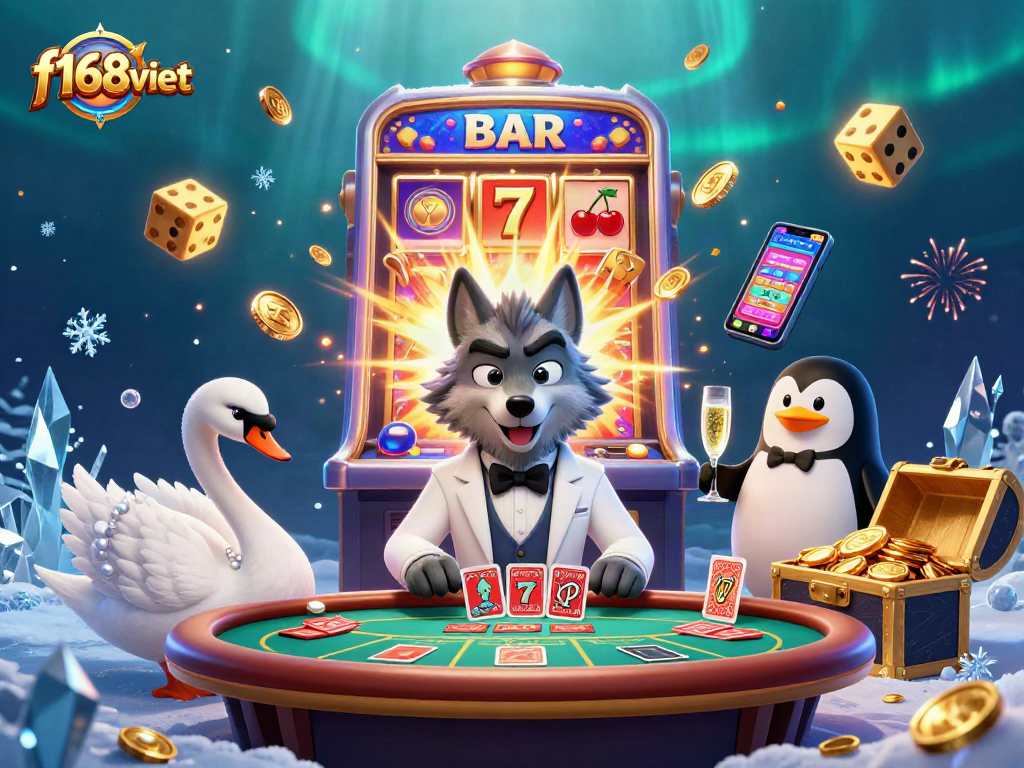 Watch the f168viet characters bring the thrill of online gambling to life with vibrant casino elements.