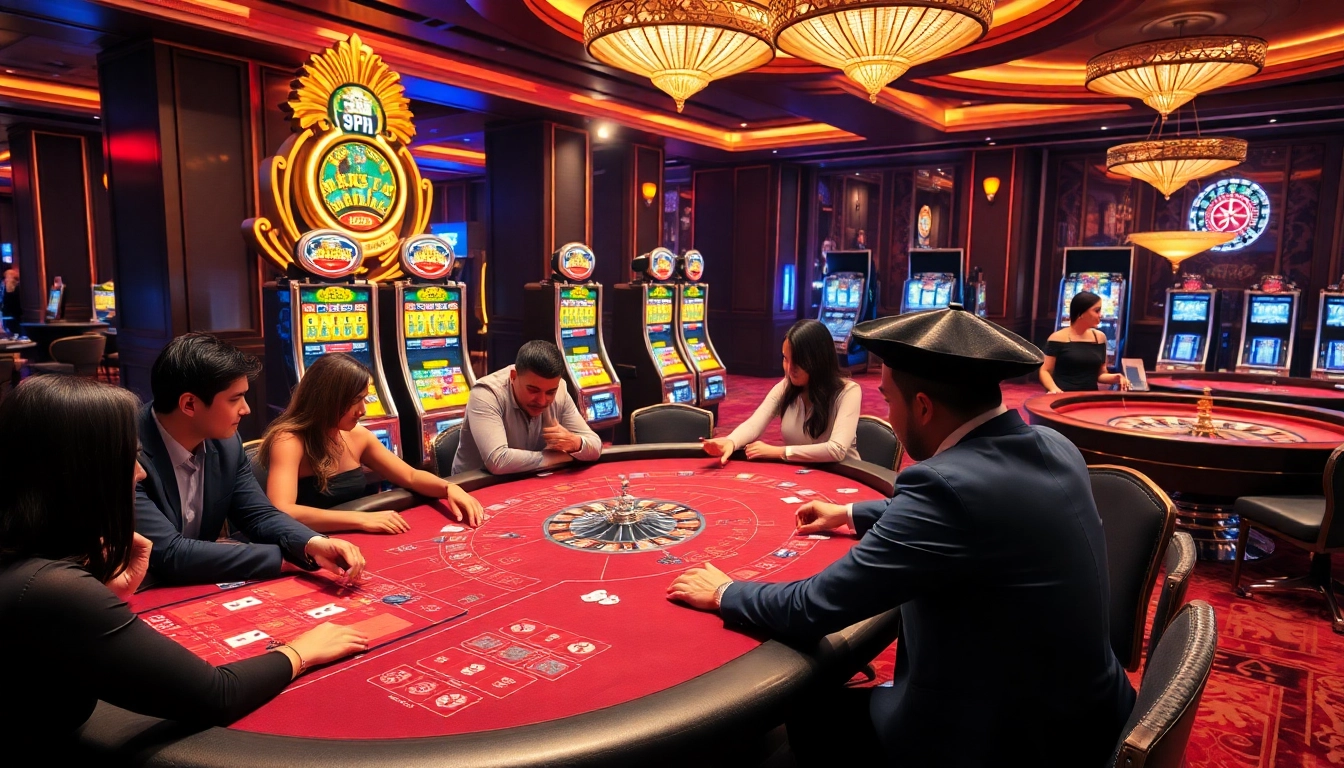 Engaging baccarat players at 9PH casino, showcasing excitement and luxury.