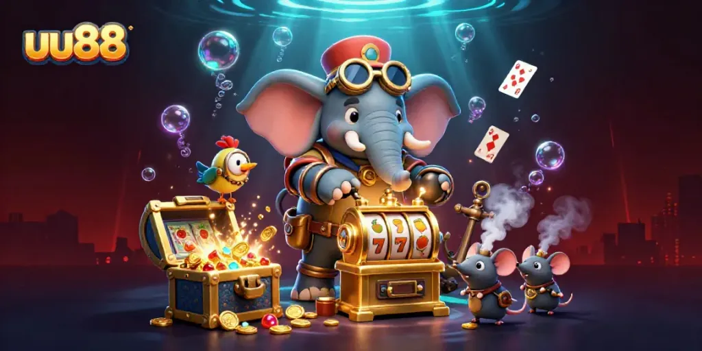 Experience the excitement of slots at uu88 with a whimsical steampunk scene.