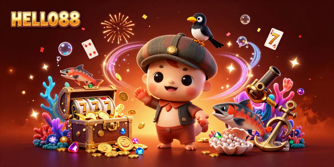Experience exciting gaming moments at HELLO88 with vibrant characters and dynamic casino elements.