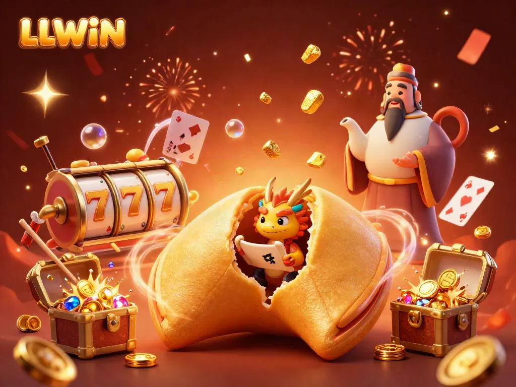 LLWIN offers exciting online gaming experiences with a 3D casino-themed illustration featuring dynamic characters and gold.