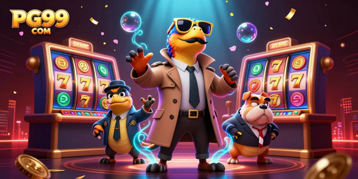 Play and win with PG99 COM at an exciting VIP casino lounge, featuring vibrant game elements.