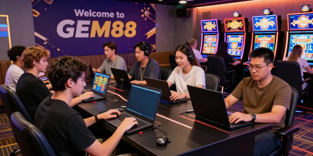 Players immersed in diverse gaming experiences at GEM88, showcasing lively sports betting and casino action.