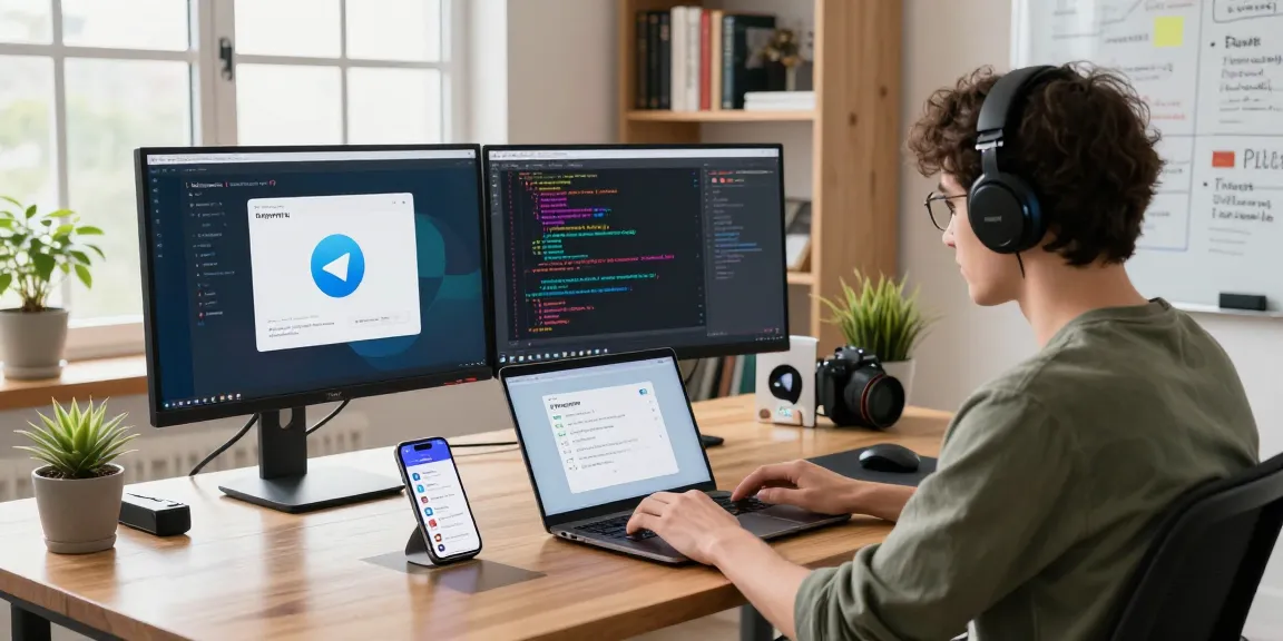Customize Telegram Chinese language settings in a modern tech workspace.