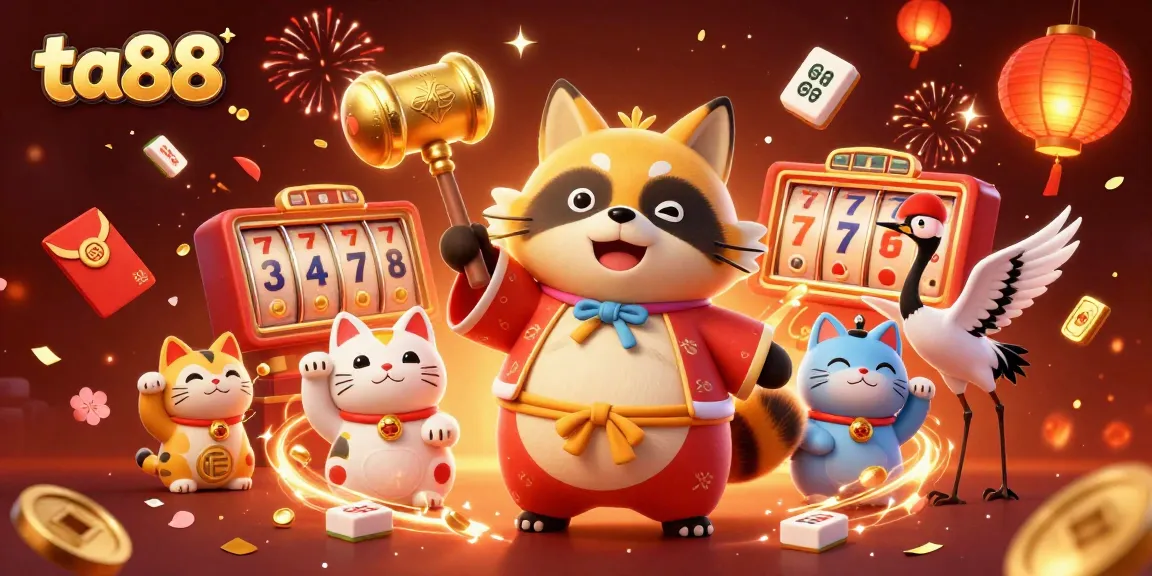 Experience luck and excitement with ta88 in this vibrant casino-themed illustration filled with good fortune charms.