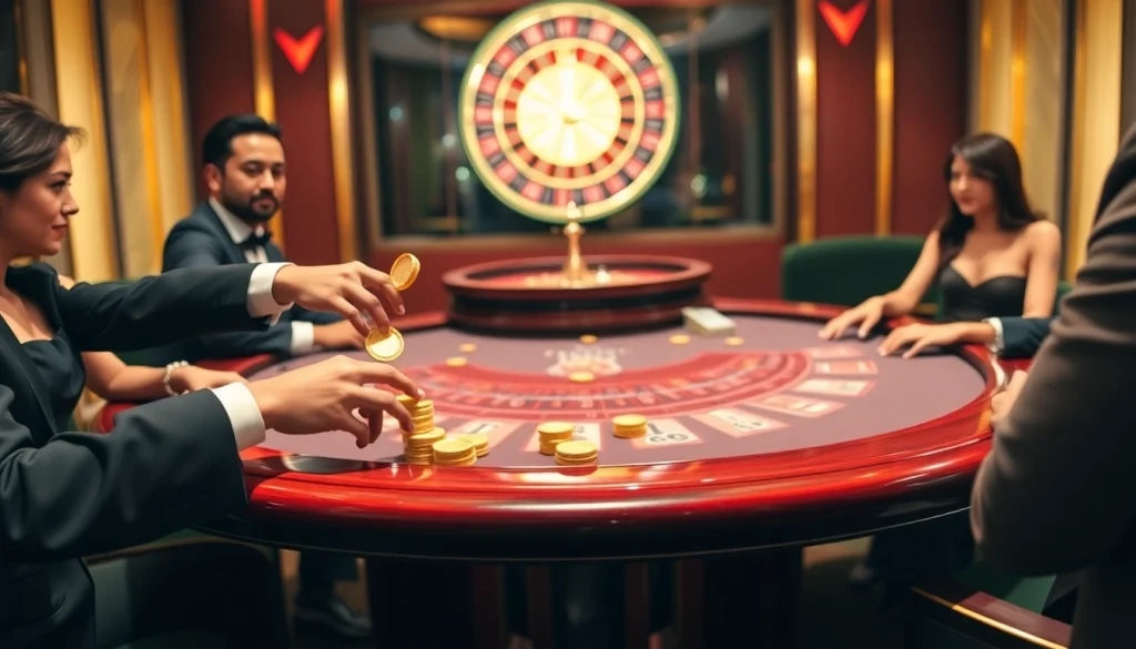 Players enjoying a blackjack game at ok365.com, showcasing excitement and luxury in online gambling.