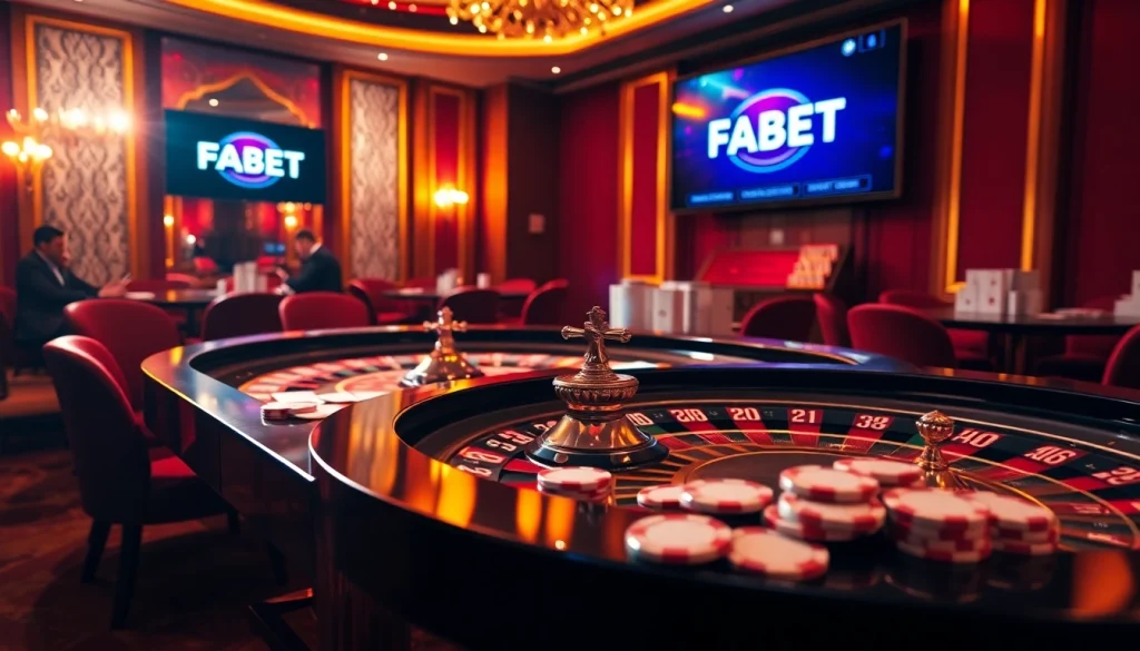 Engage in thrilling casino action at https://fabet.blog/ with poker chips and roulette, showcasing excitement.