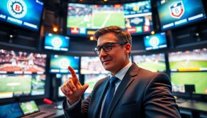 Engaging sports broadcasting scene showcasing dynamic studio action and technology.