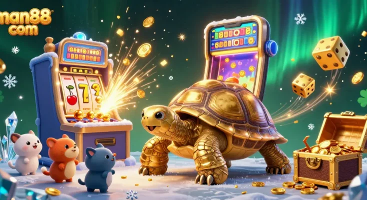 Engage in fun gameplay at man88 com, featuring a magical 3D jackpot scene with exciting casino characters.